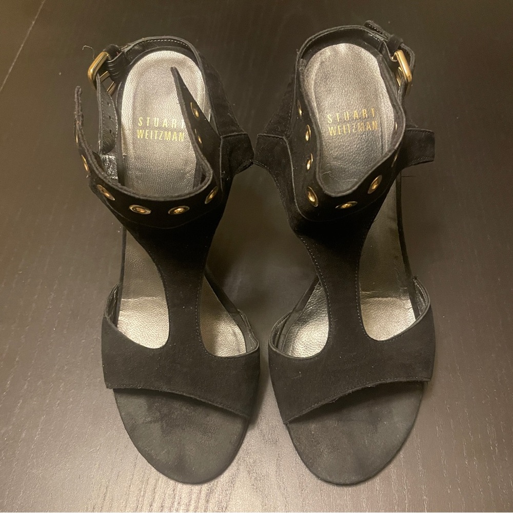 Stuart Weitzman French Cuff Suede Sandals - Women 37 (6-1/2) - Black